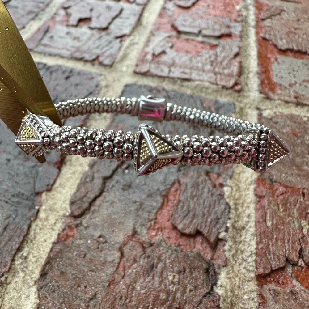 Lagos three pyramid station silver and Gold Beaded Bracelet - Picture 2 of 5